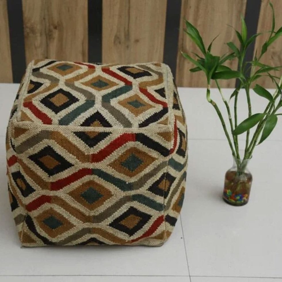 Aztec beige jute blend pouf - Image 2