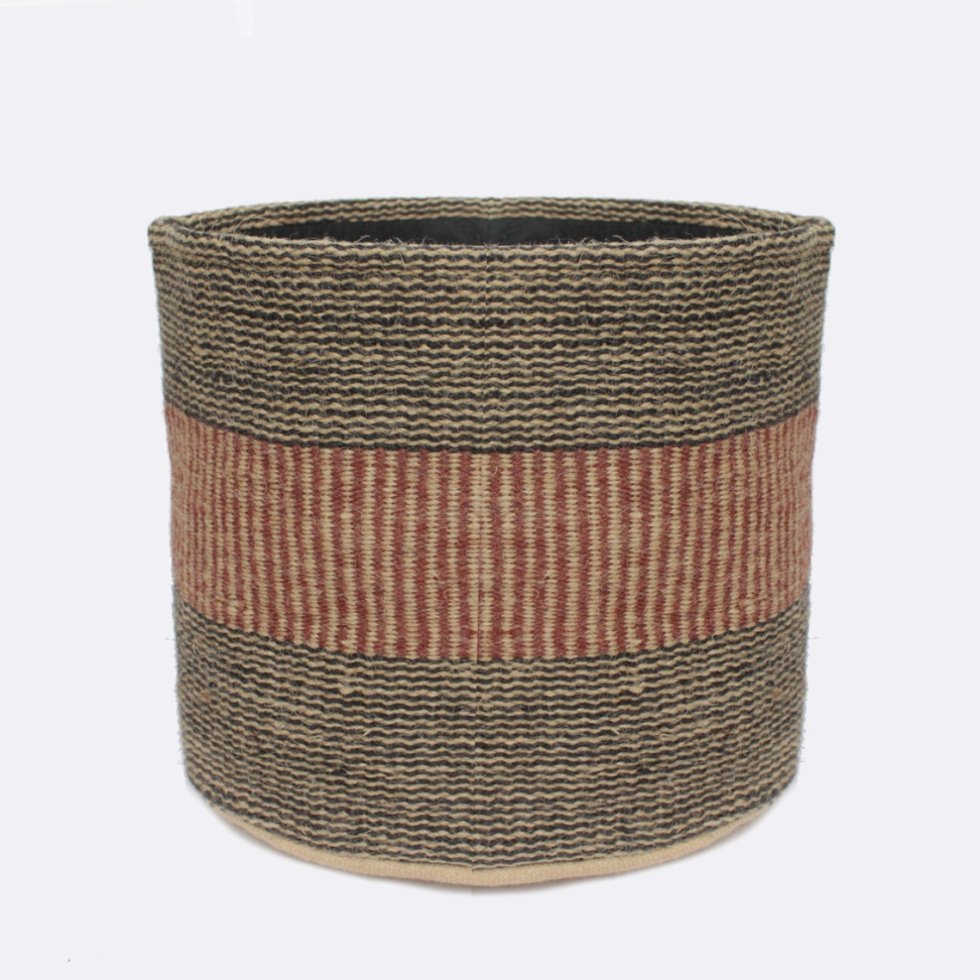 Black and rust jute stripe basket