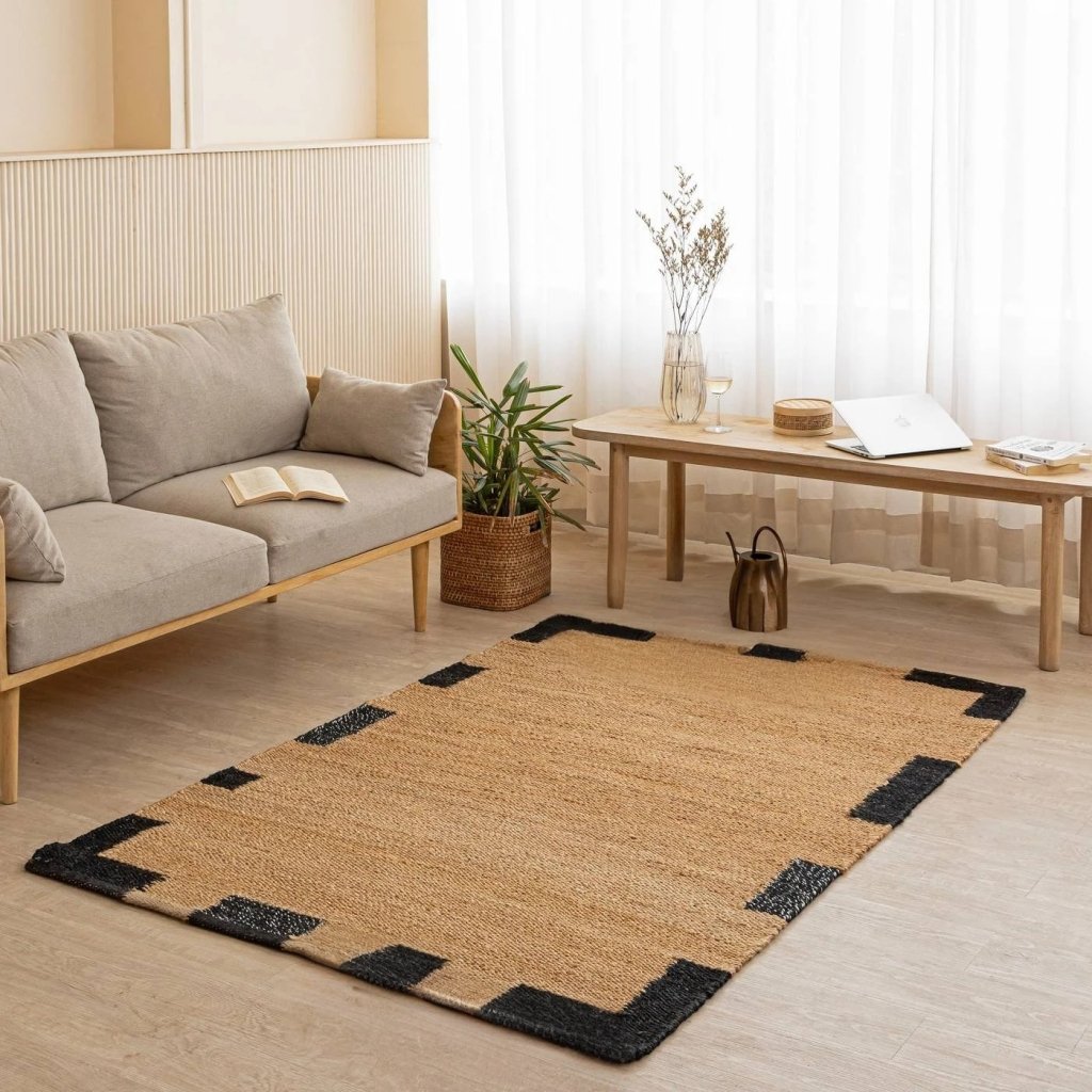 Black Border Hemp And Jute Area Rug