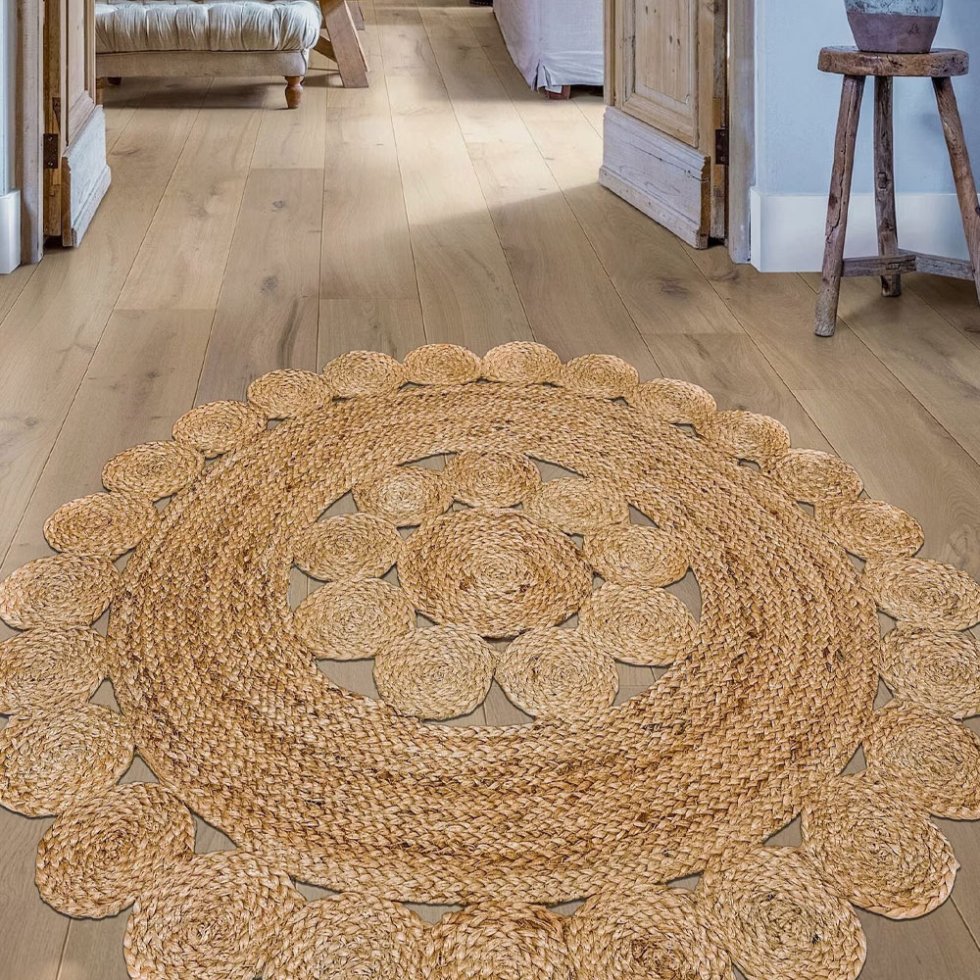 Braided round cut-out flower jute rug - Image 3