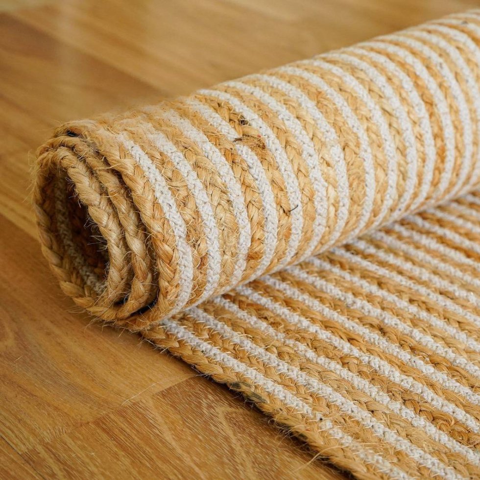 Braided white striped jute area rug - Image 2