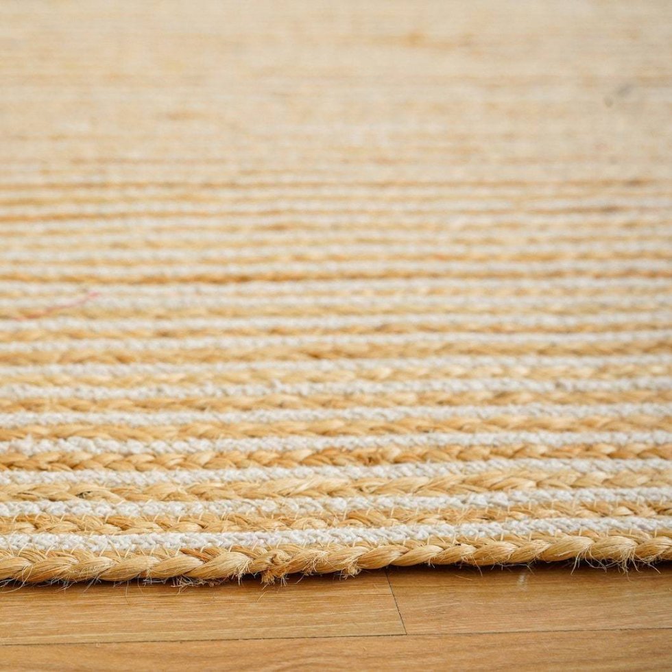 Braided white striped jute area rug - Image 4