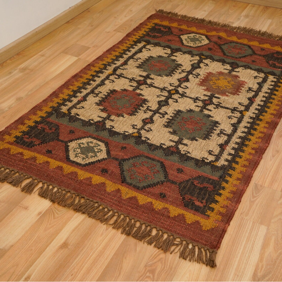 Brown navajo wool and jute rug - Image 2