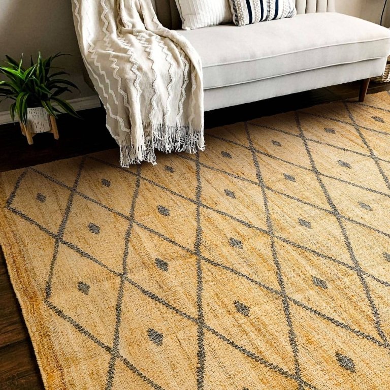 Dot Texture Rug Diamond Jute Area Rug With Charcoal Dots