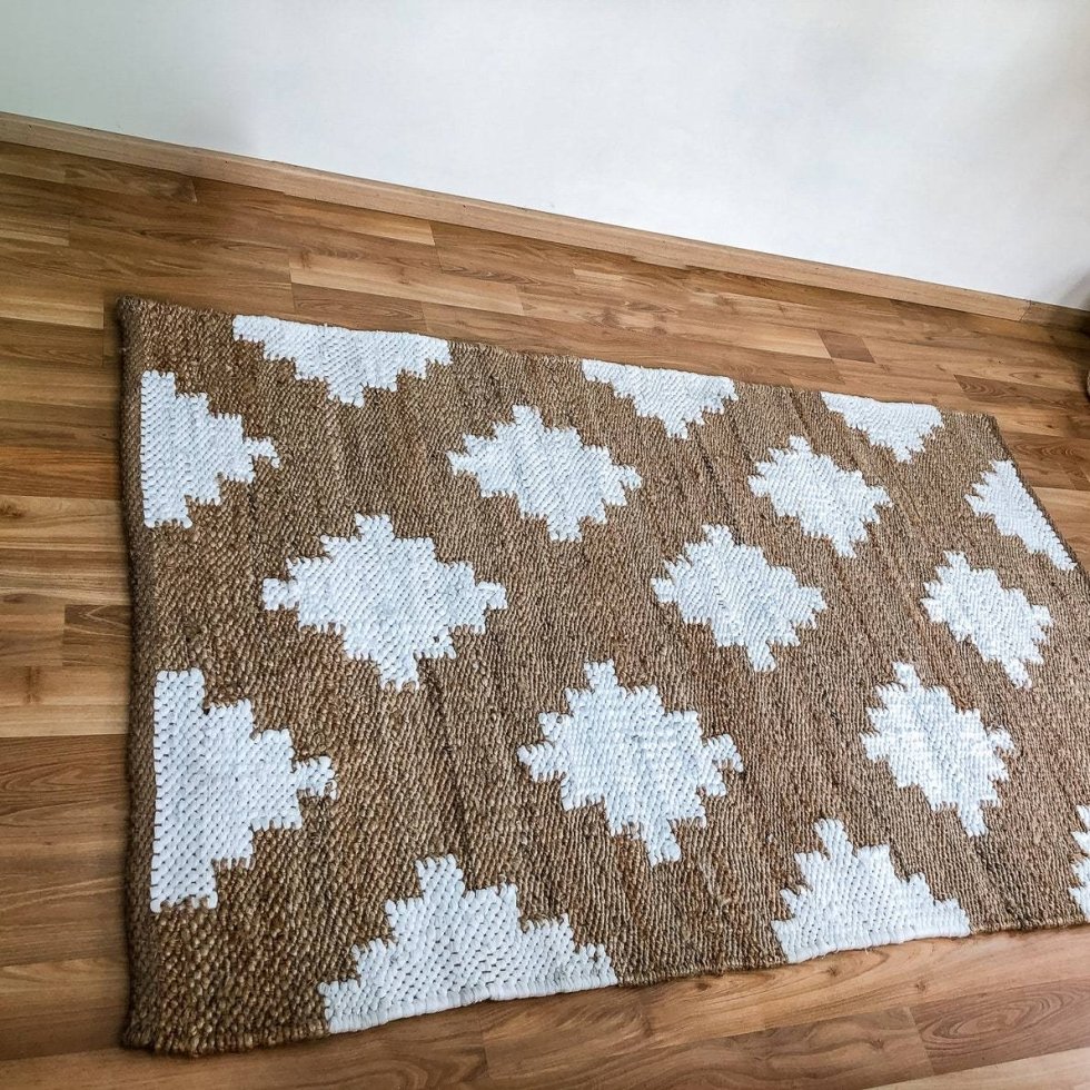 Diamond pattern Jute hemp rug - Image 3