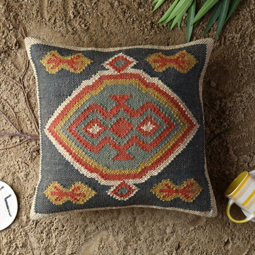 Ethnic wool and jute kilim pillow - Image 2