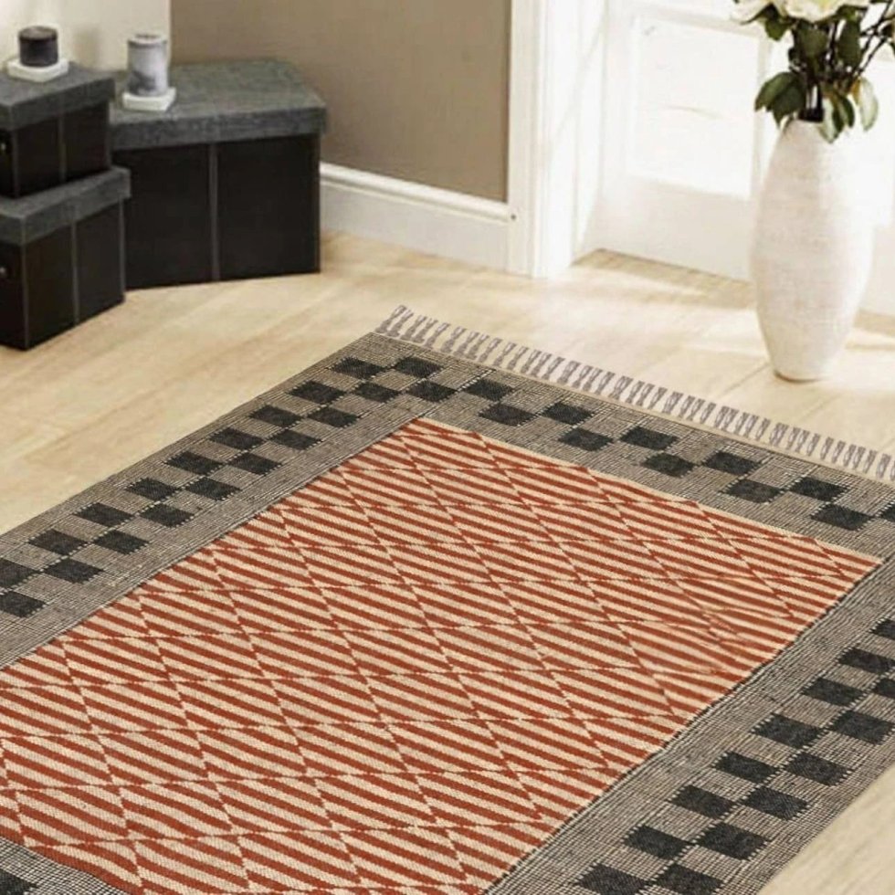 Geometric orange wool jute rug - Image 3