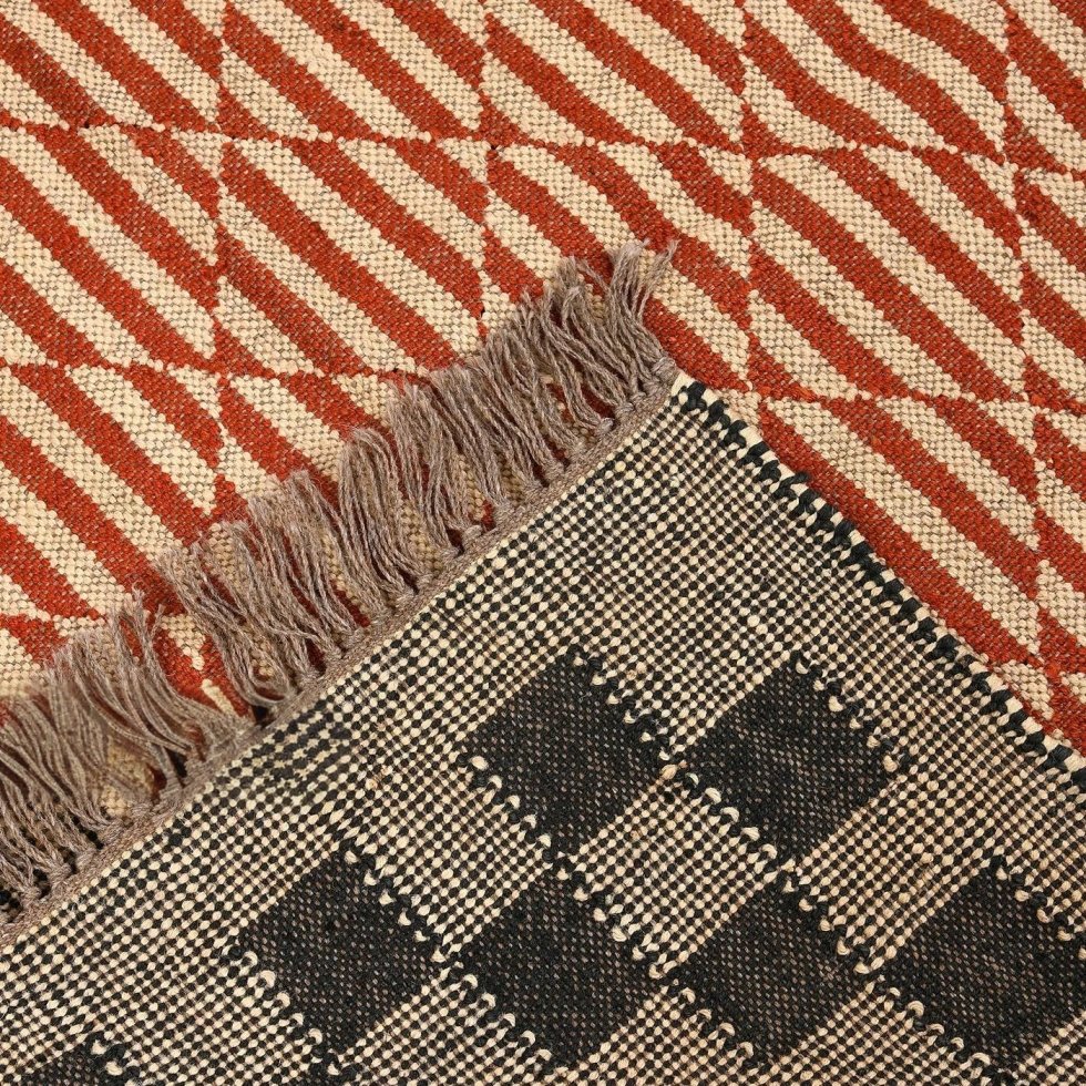 Geometric orange wool jute rug - Image 4