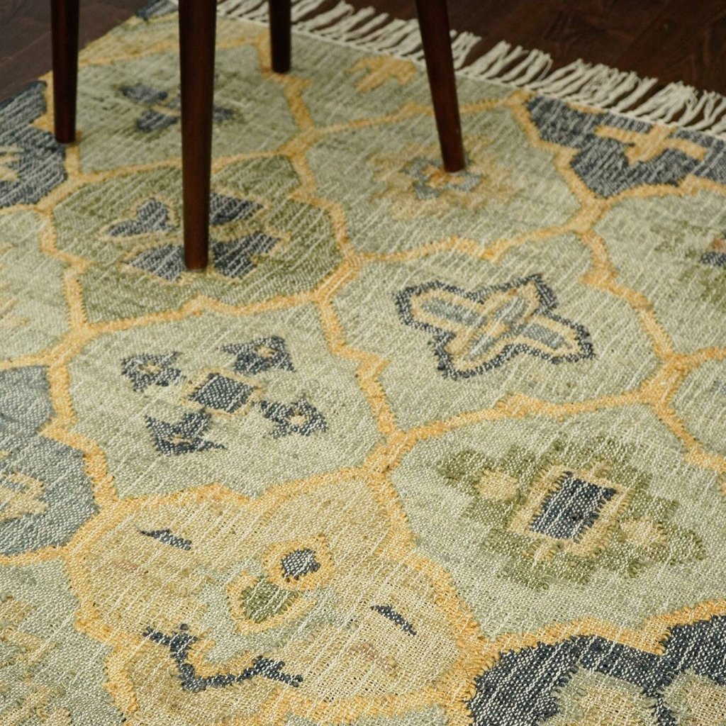 Green Trellis Pattern Jute Blend Rug