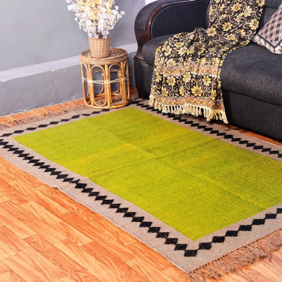 Green wool and jute rug