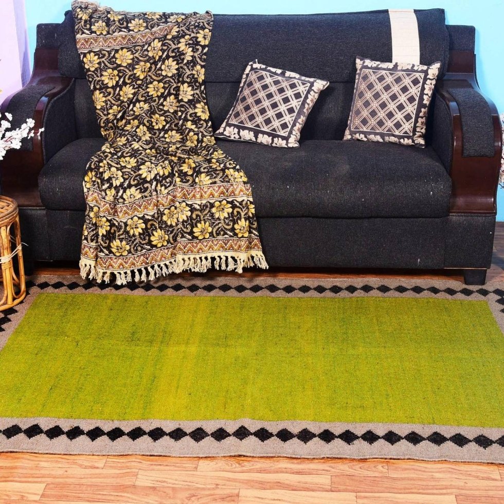 Green wool and jute rug - Image 3