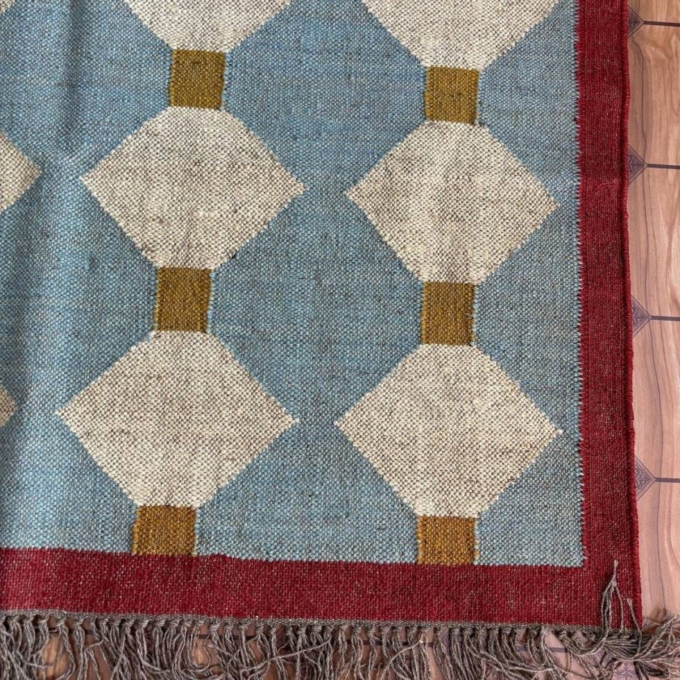 Green woven wool and jute rug - Image 4