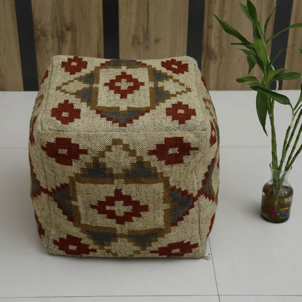 Ivory diamond jute blend pouf - Image 2