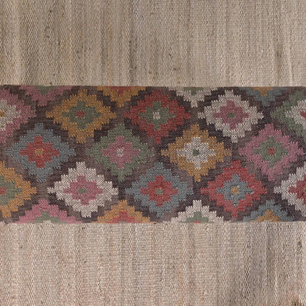 Multicolor diamond wool and jute ottoman bench - Image 2