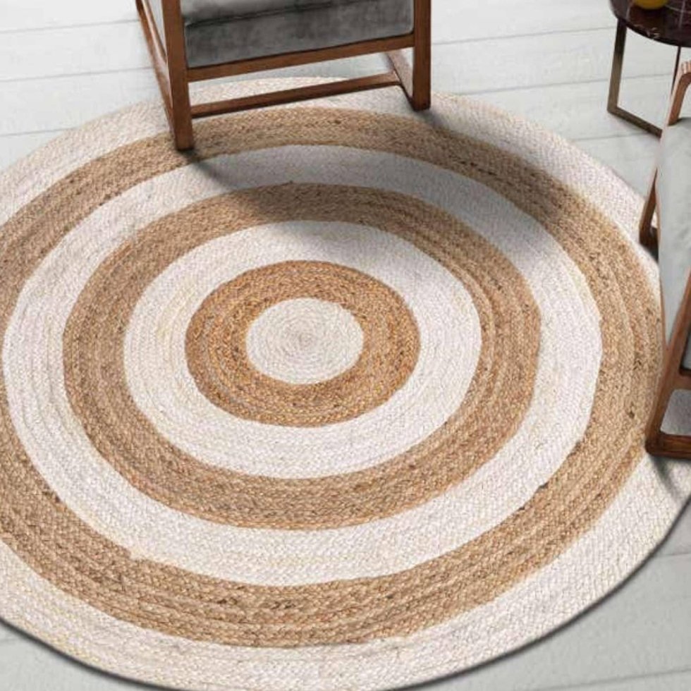 Natural and white target jute round rug - Image 2