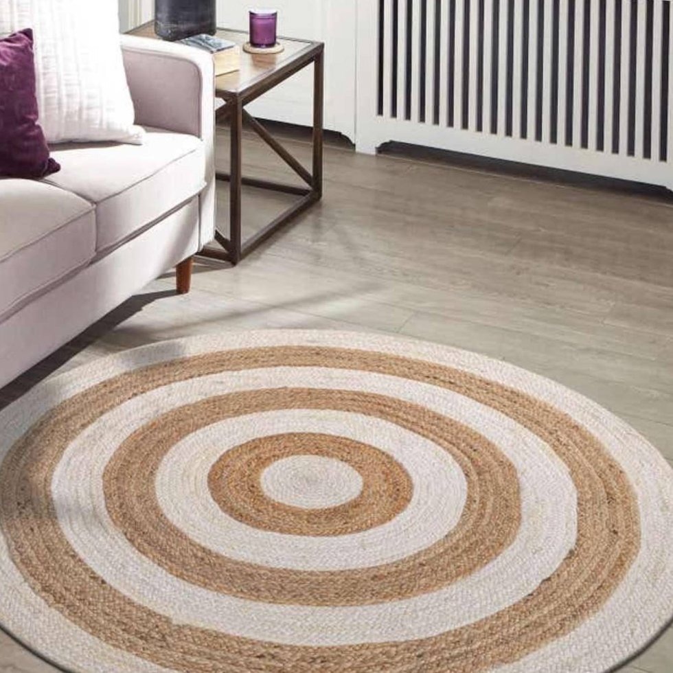 Natural and white target jute round rug - Image 3