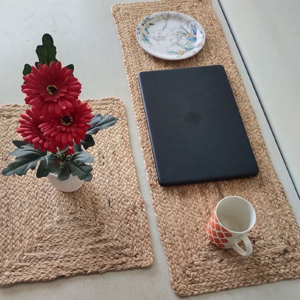 Natural rectangular jute placemats - Image 3