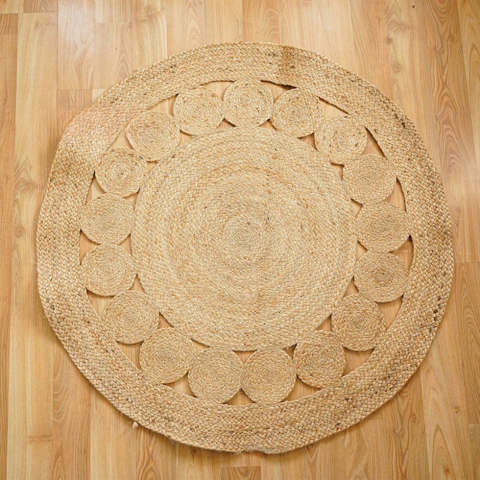 Natural round braided cut-out jute rug - Image 3