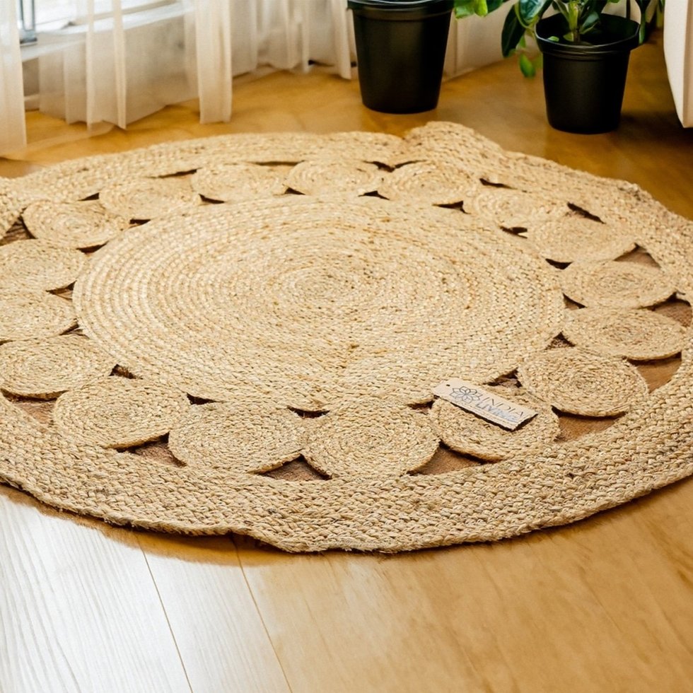 Natural round braided cut-out jute rug