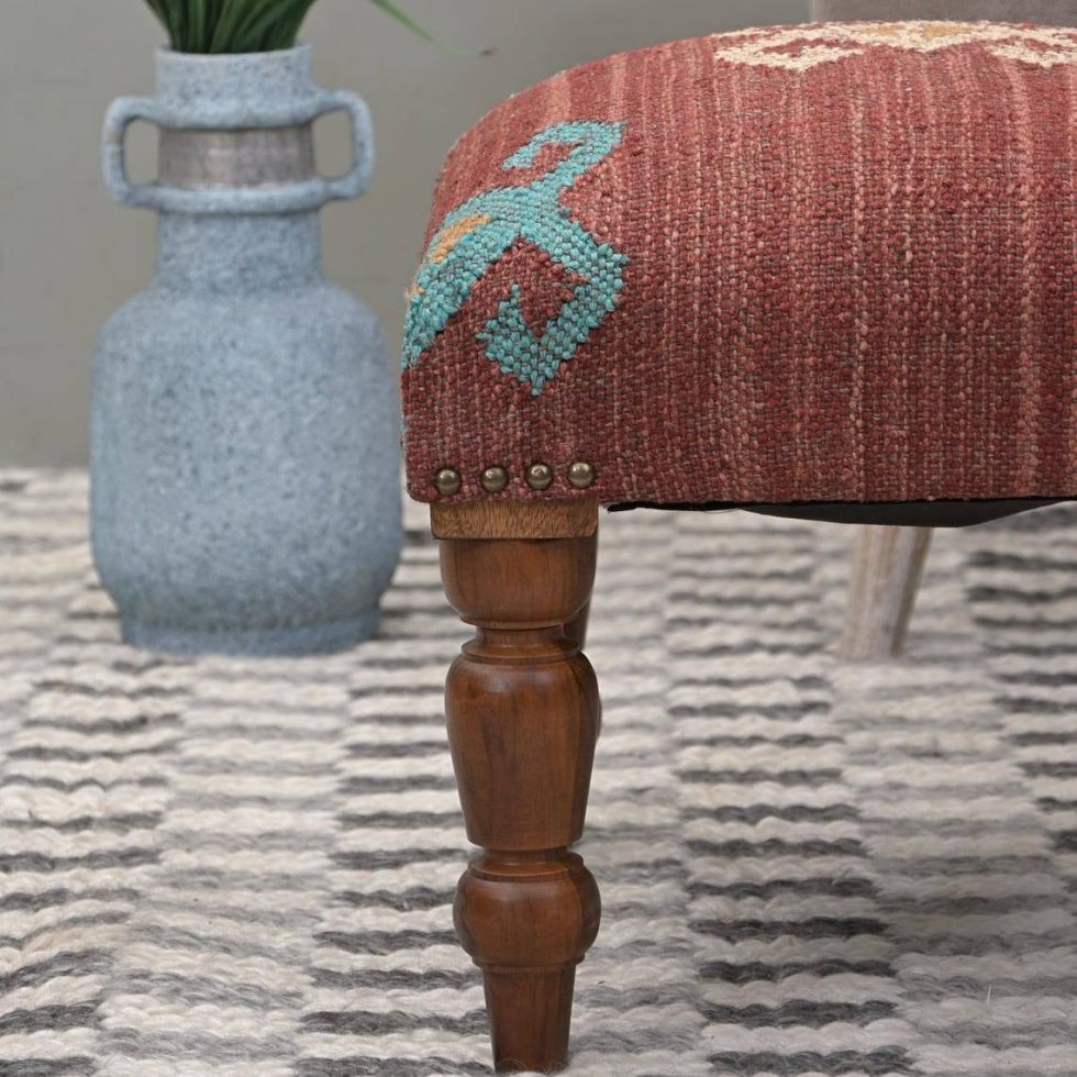 Navajo red jute ottoman stool - Image 3