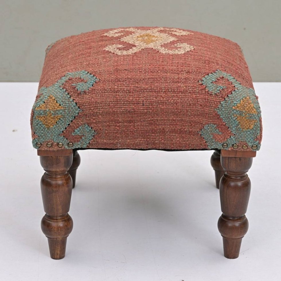 Navajo red jute ottoman stool - Image 2