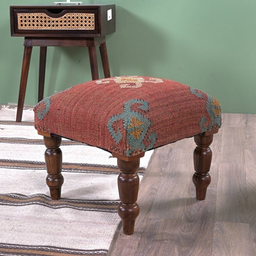 Navajo red jute ottoman stool