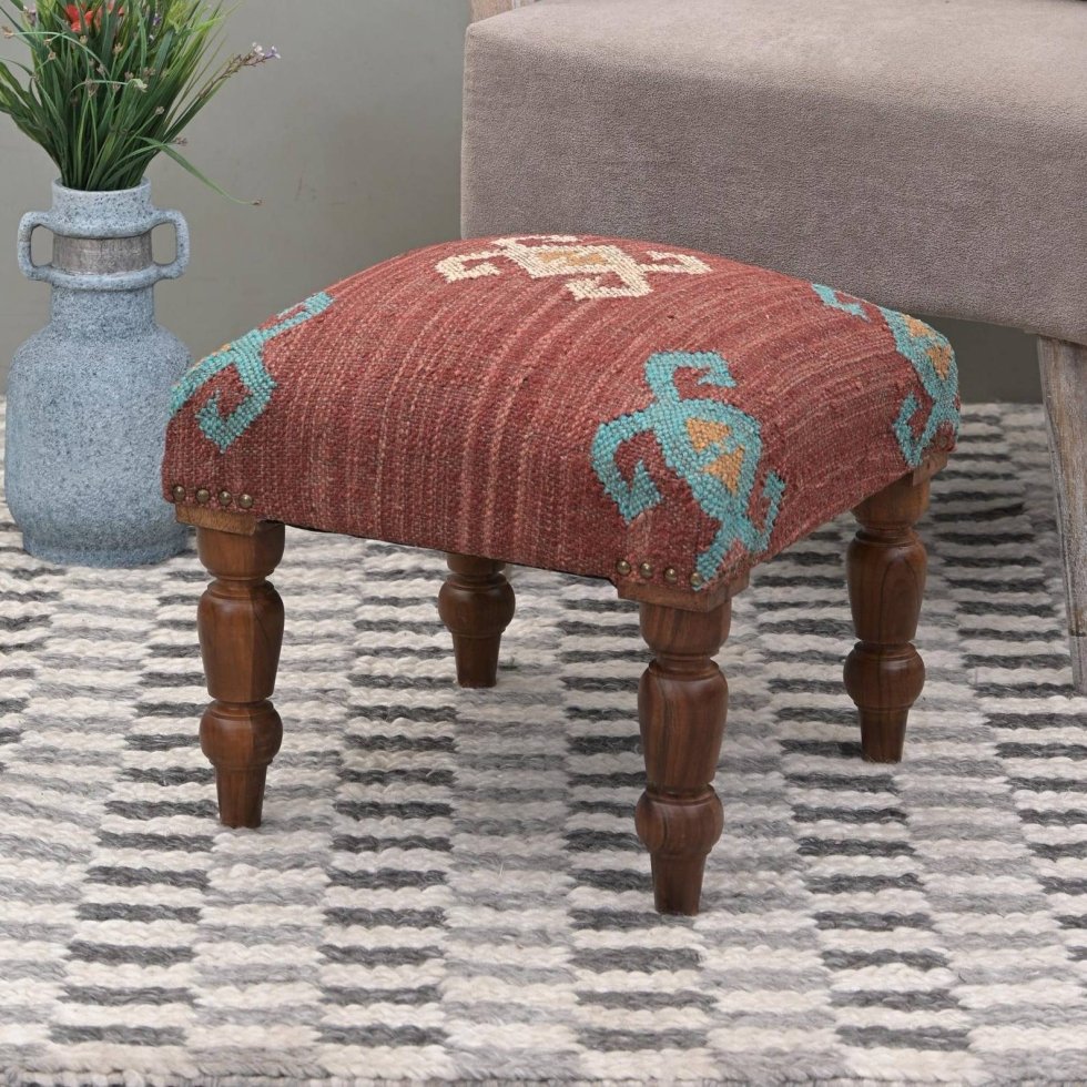 Navajo red jute ottoman stool - Image 4