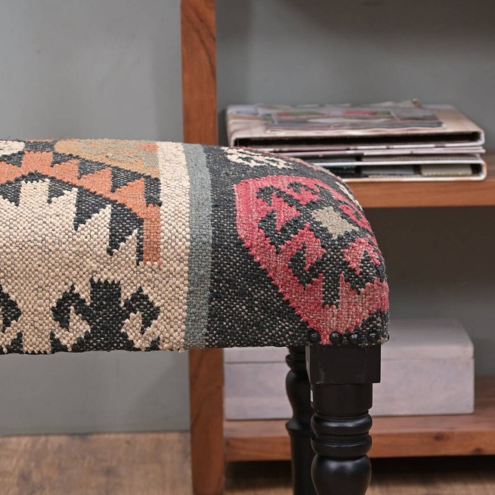 Navajo wool and jute ottoman bench - Image 3