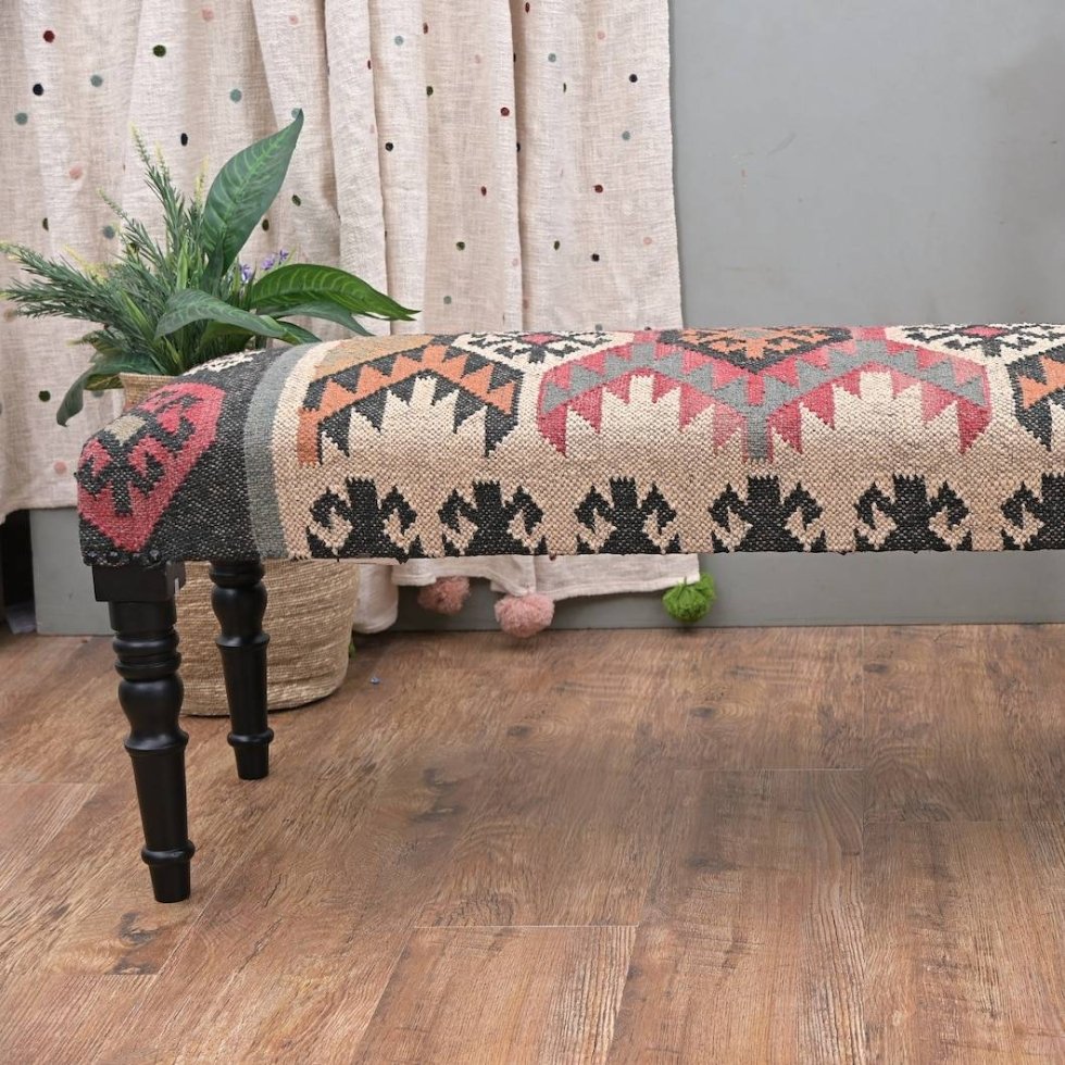 Navajo wool and jute ottoman bench - Image 4