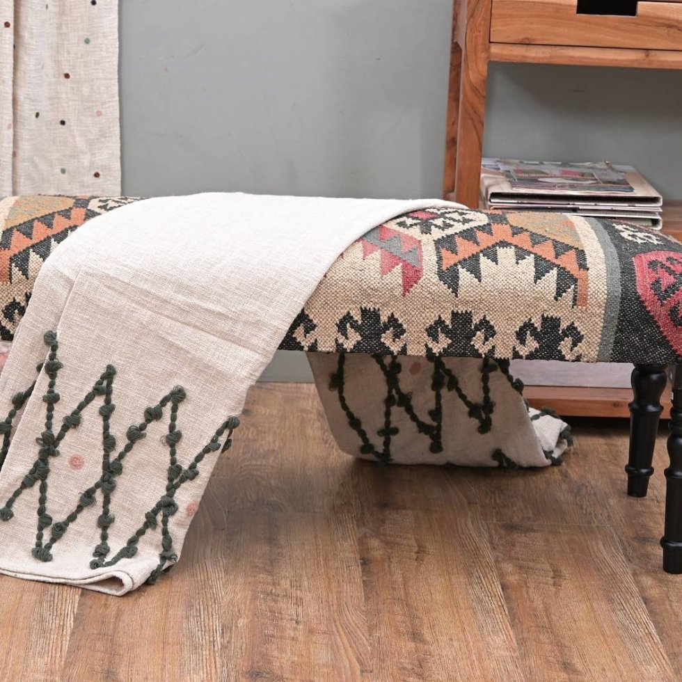 Navajo wool and jute ottoman bench - Image 5