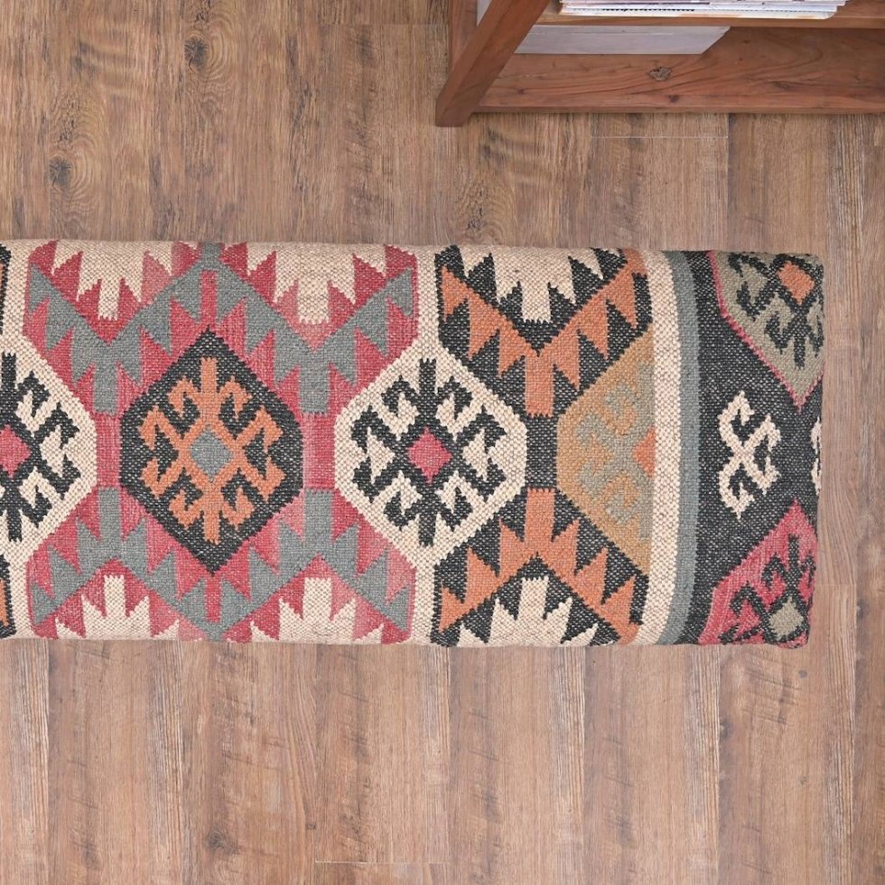 Navajo wool and jute ottoman bench - Image 6