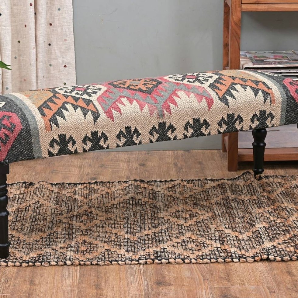 Navajo wool and jute ottoman bench - Image 2