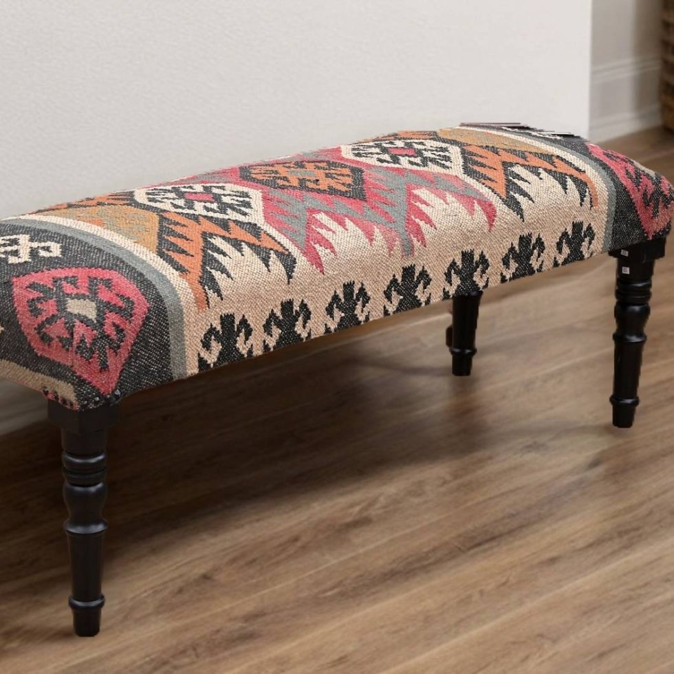 Navajo wool and jute ottoman bench