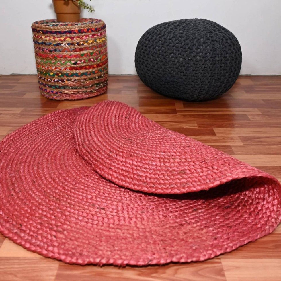 Pink braided round jute rug - Image 4