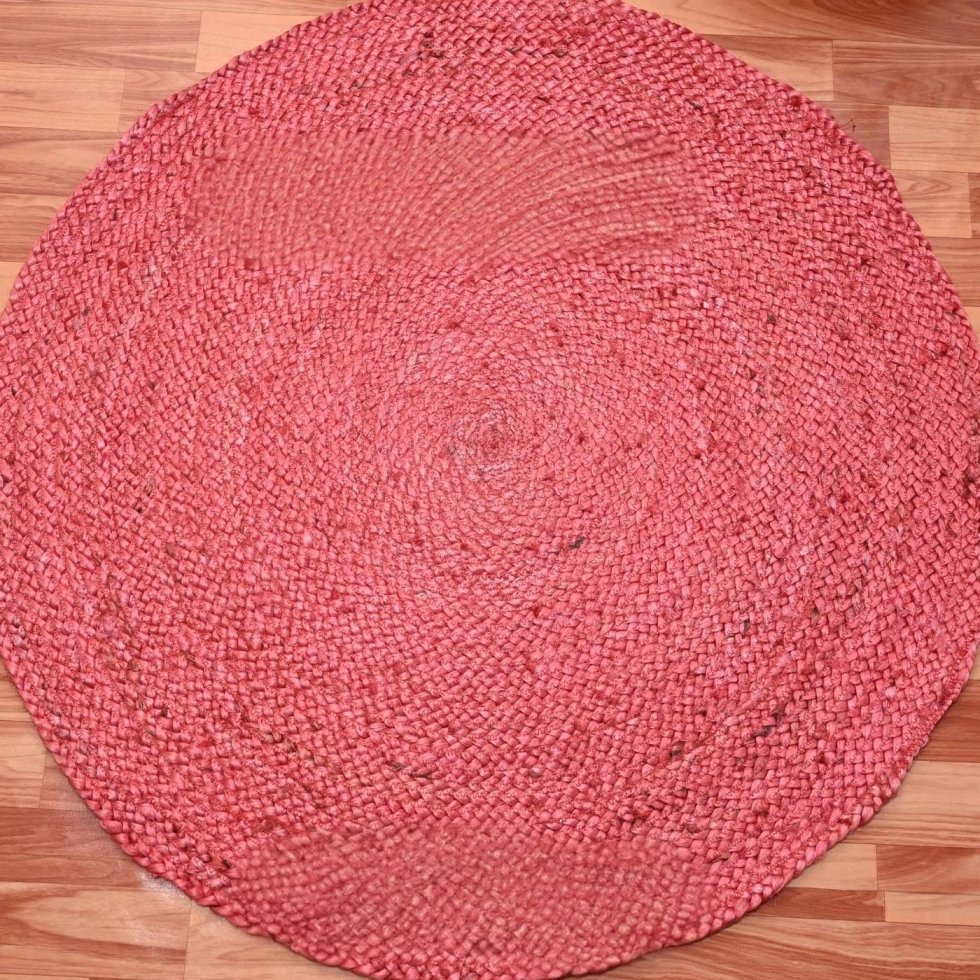Pink braided round jute rug - Image 2