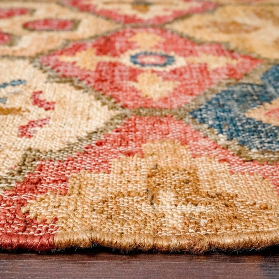 Red trellis pattern cotton and jute rug - Image 5