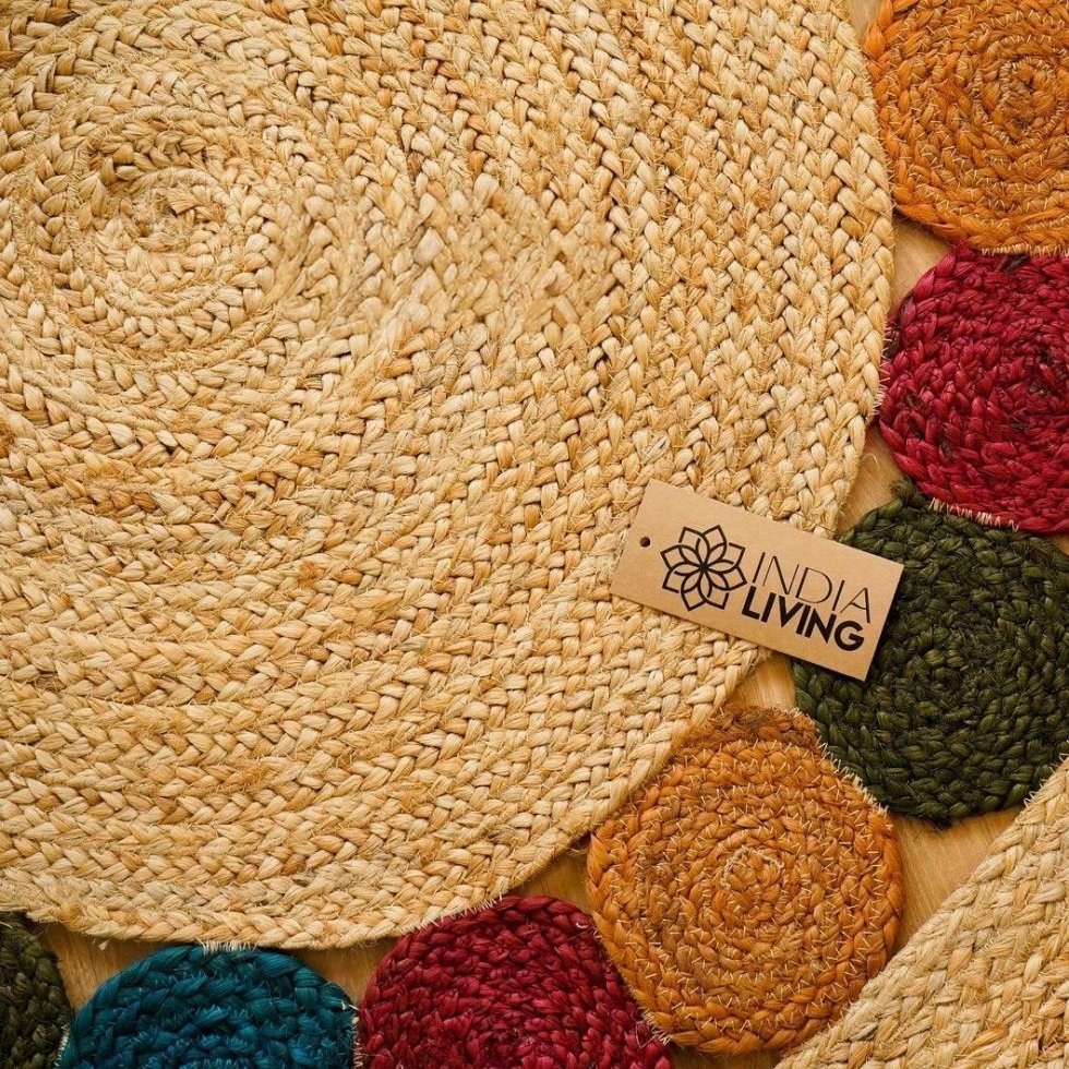 Round coloured medallion jute rug - Image 2