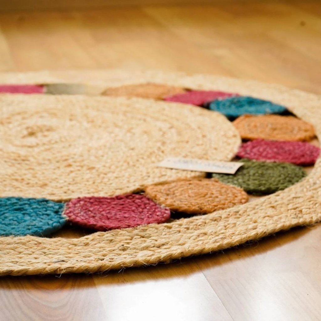 Round Jute Rug Red Round Coloured Medallion Jute Rug