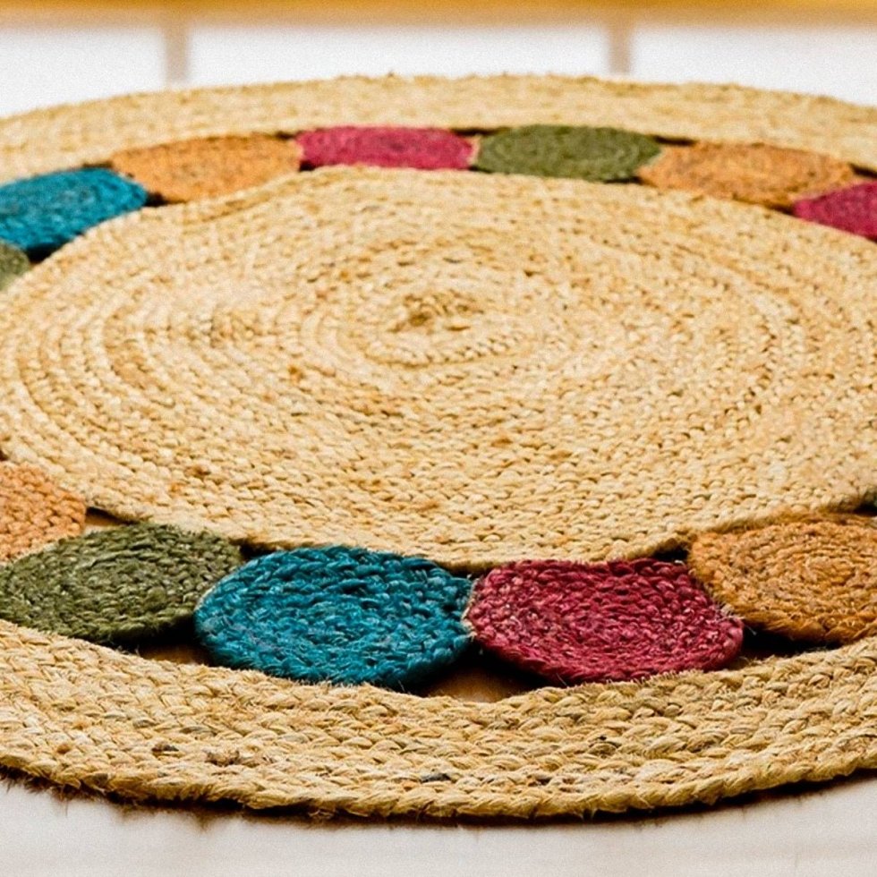Round coloured medallion jute rug - Image 4