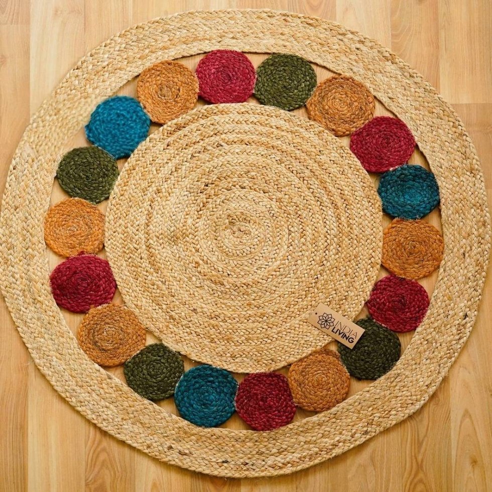 Round coloured medallion jute rug - Image 5