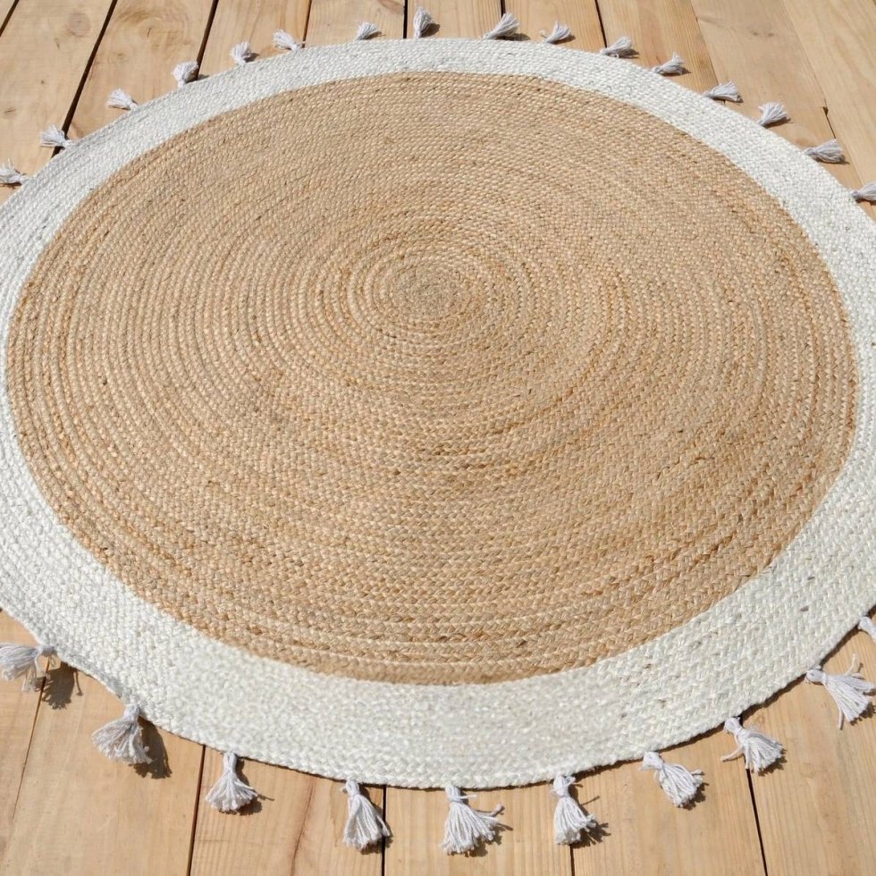 Round jute rug with white border - Image 3