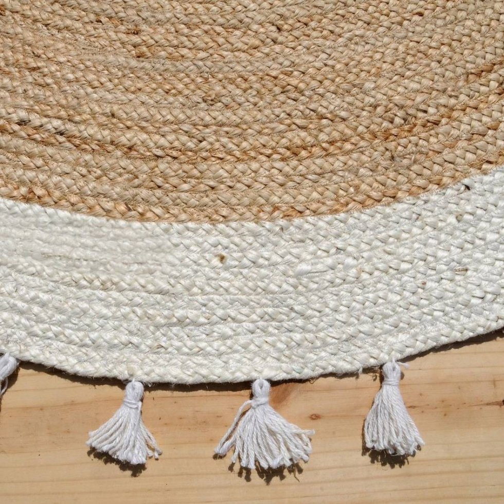 Round jute rug with white border - Image 4