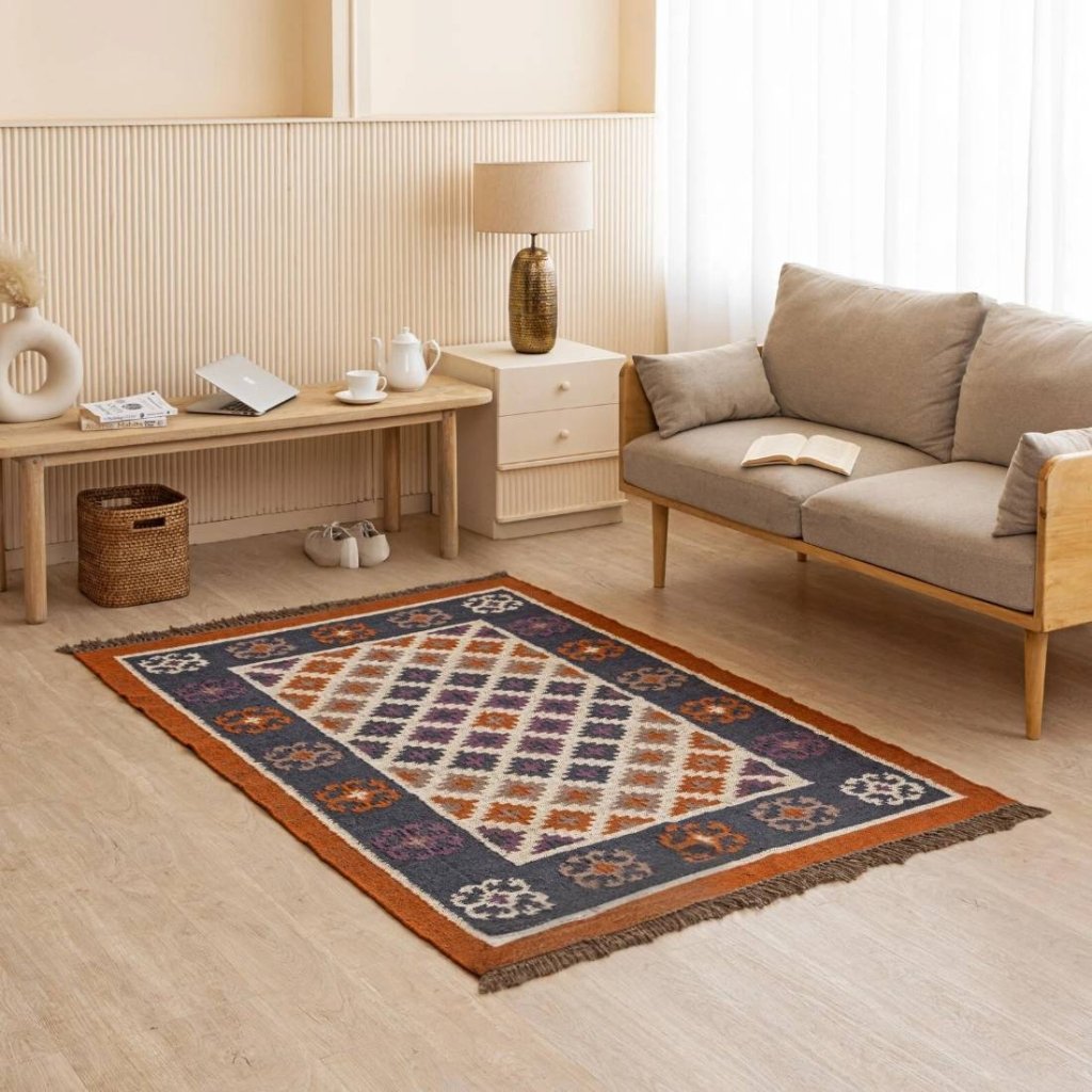 Rust Border Wool And Jute Rug