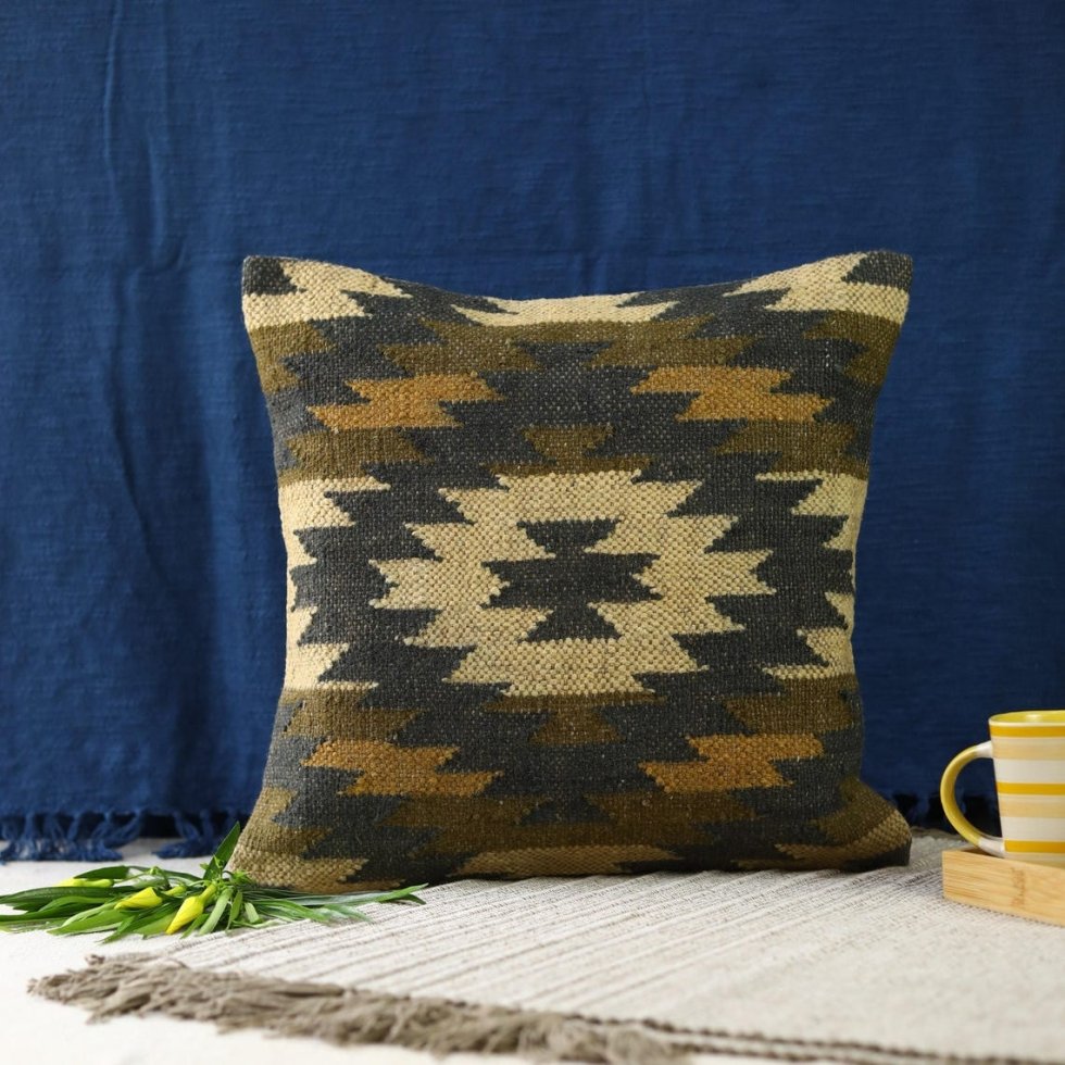 Southwestern wool and jute pillow