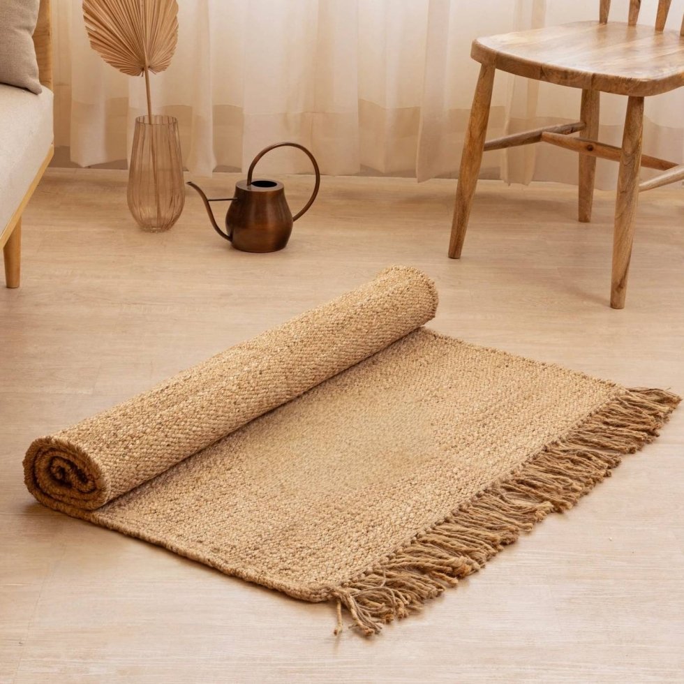 Tan hemp and jute rug - Image 3