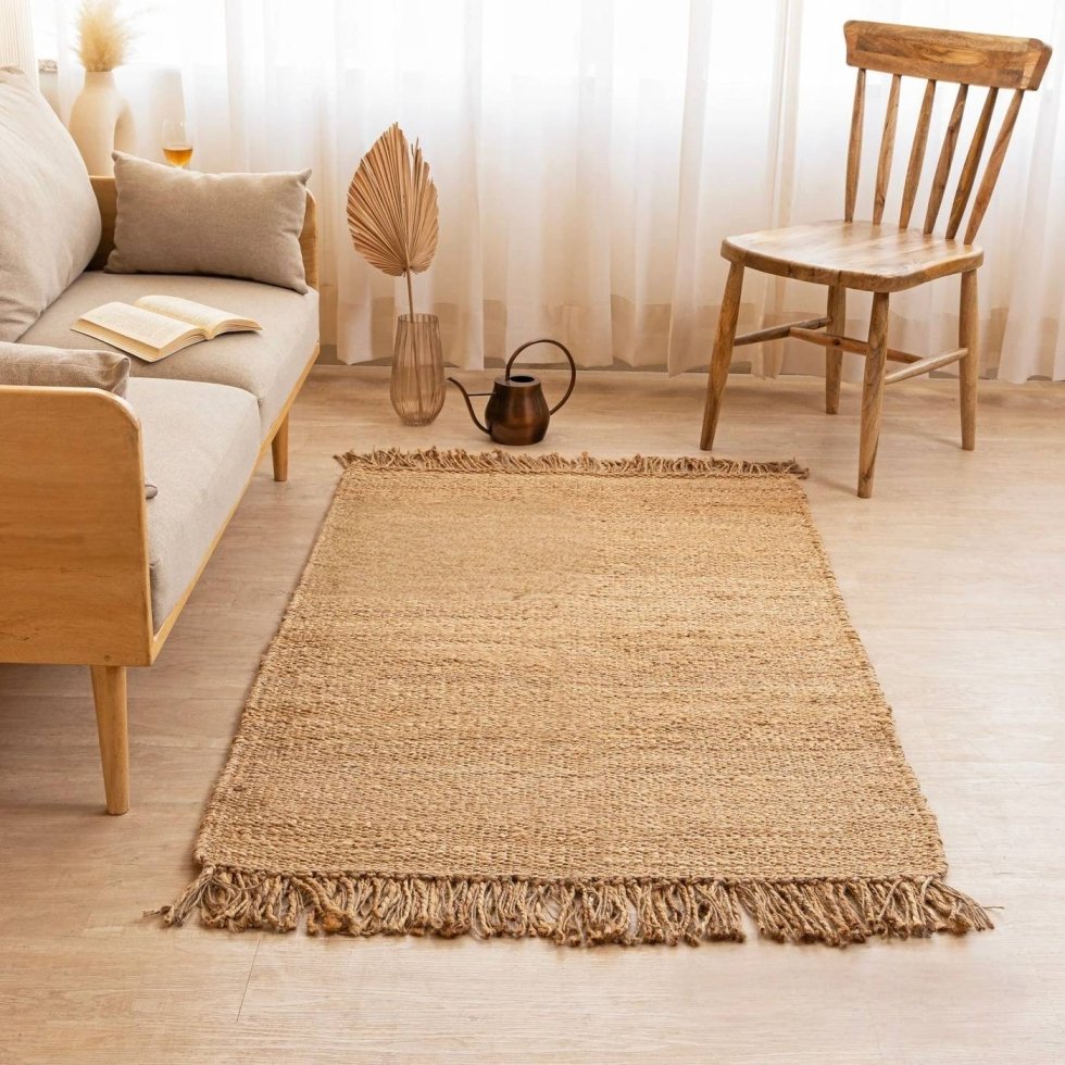 Tan hemp and jute rug