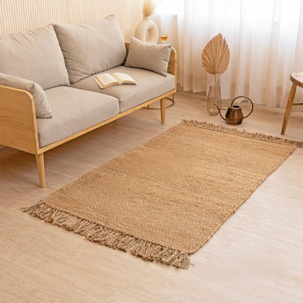 Tan hemp and jute rug - Image 2