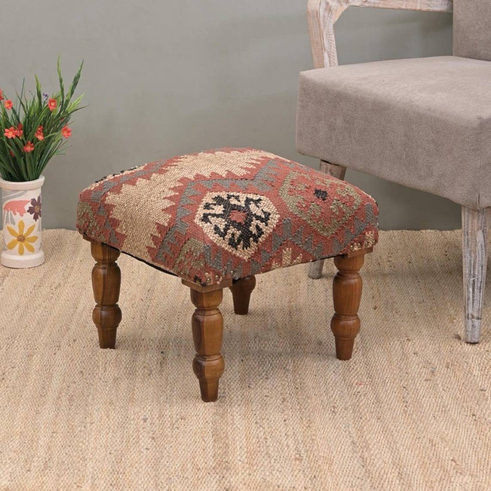 Tribal jute footsool ottoman