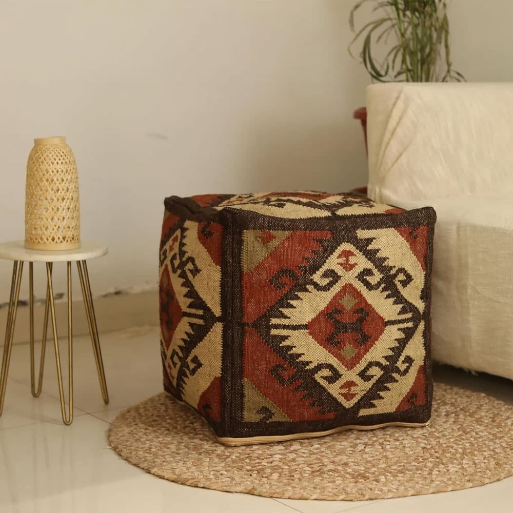 Tribal wool and jute kilim pouf Tribal wool and jute kilim pouf