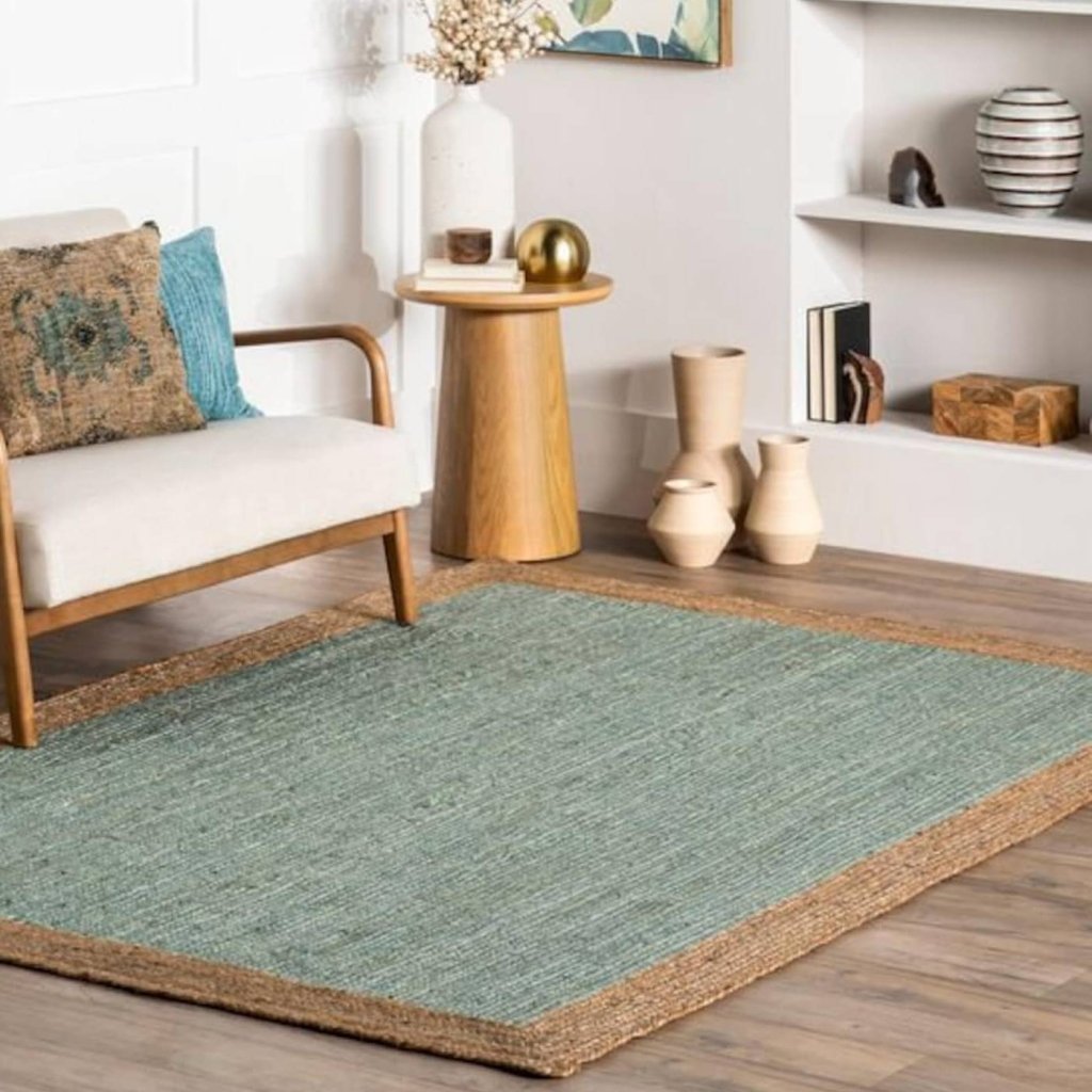 Natural Border Rug Turquoise Jute Rug With Natural Border